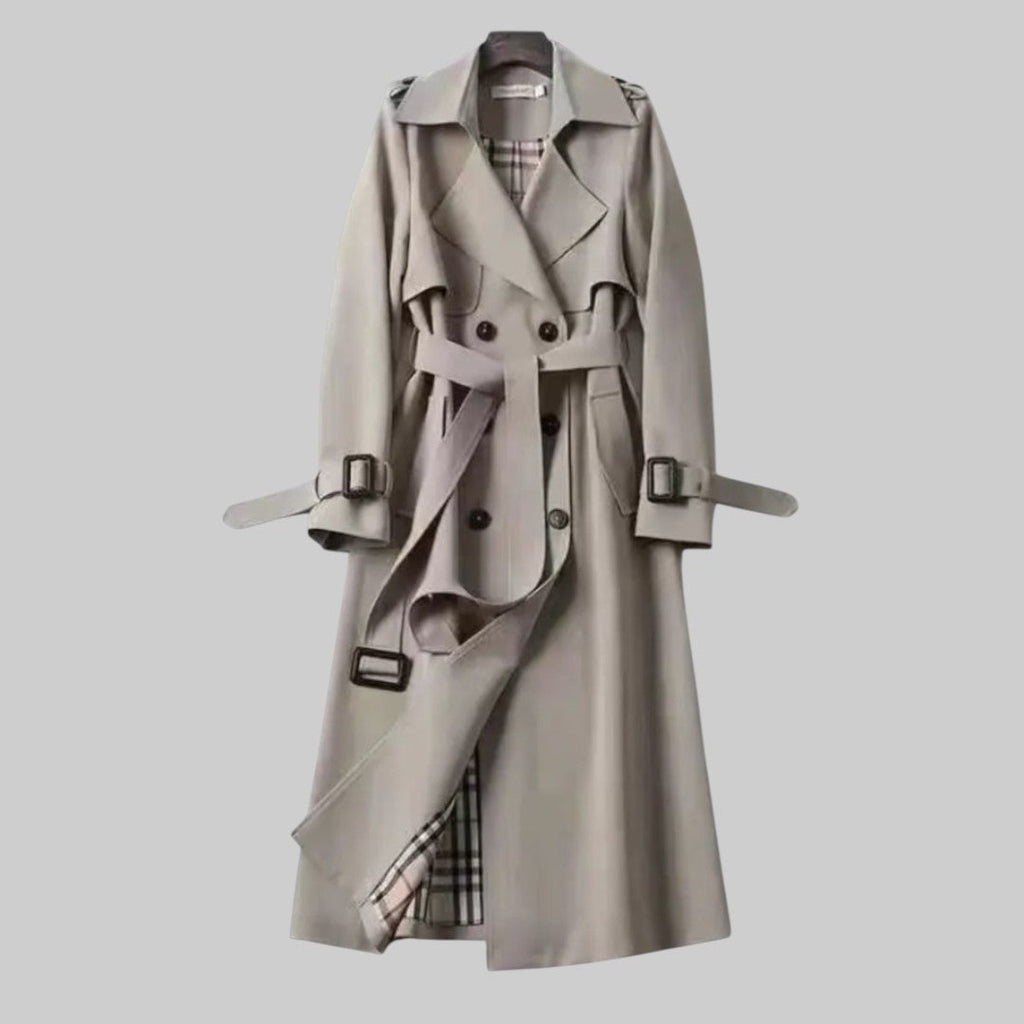 Arabella | Women Double Breasted Belted Long Trench Coat — Gray