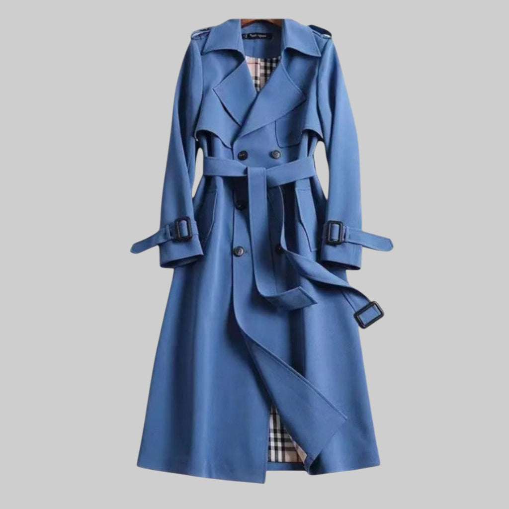 Arabella | Women Double Breasted Belted Long Trench Coat — Blue