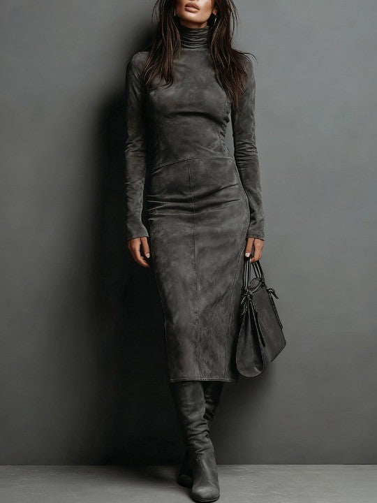 Fenella | Summer Midi Dress in Suede-Look Finish