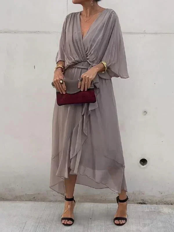 Fenella | Silk V-Neck Maxi Dress for Weddings & Evening Wear