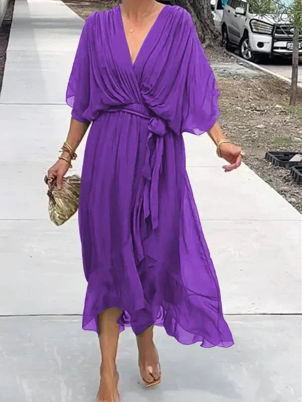 Fenella | Silk V-Neck Maxi Dress for Weddings & Evening Wear