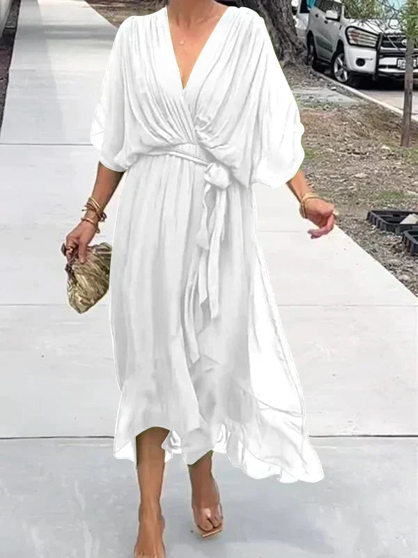 Fenella | Silk V-Neck Maxi Dress for Weddings & Evening Wear
