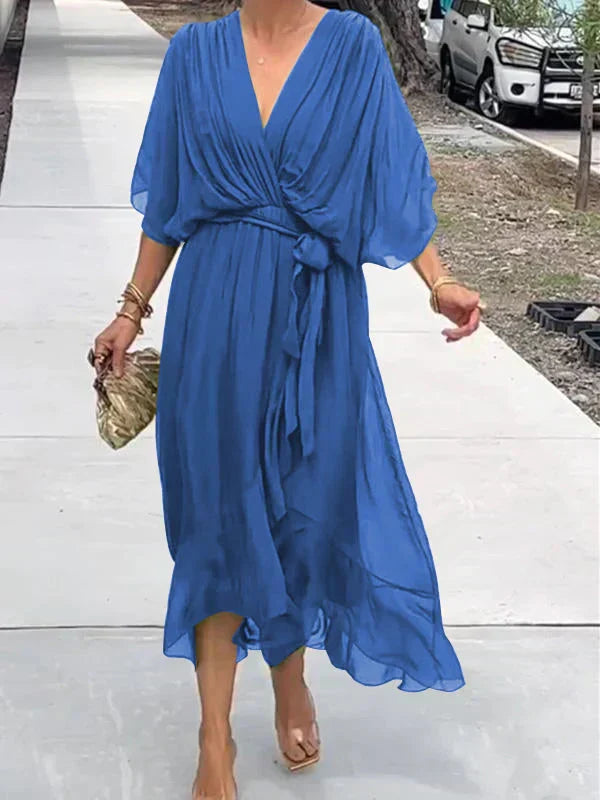 Fenella | Silk V-Neck Maxi Dress for Weddings & Evening Wear
