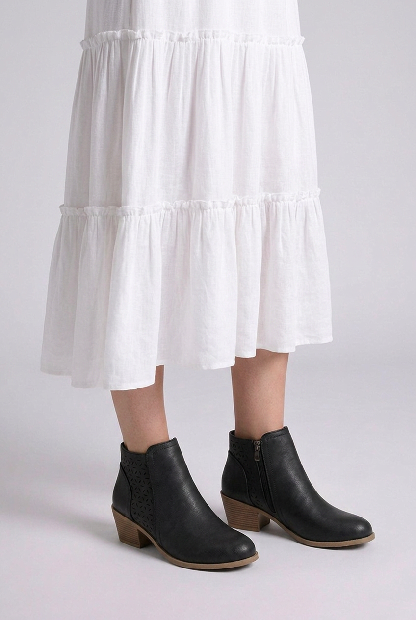 Ghislaine | Black Brown Leather Block Heel Ankle Boots