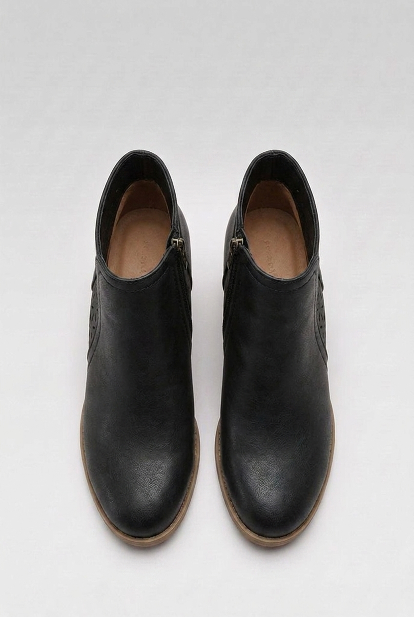 Ghislaine | Black Brown Leather Block Heel Ankle Boots