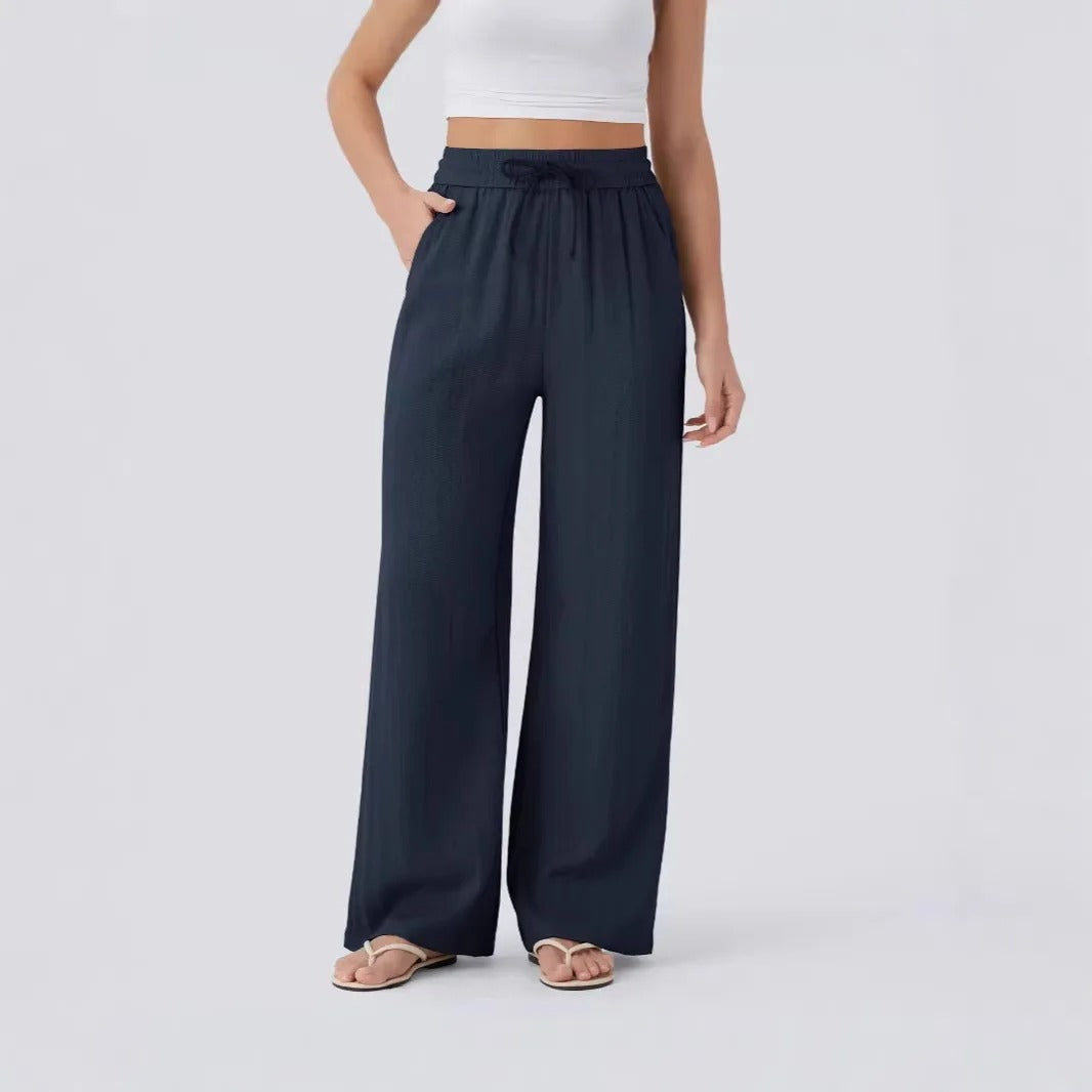 Persephone | Ladies Wide Leg Linen Trousers High Waist Drawstring