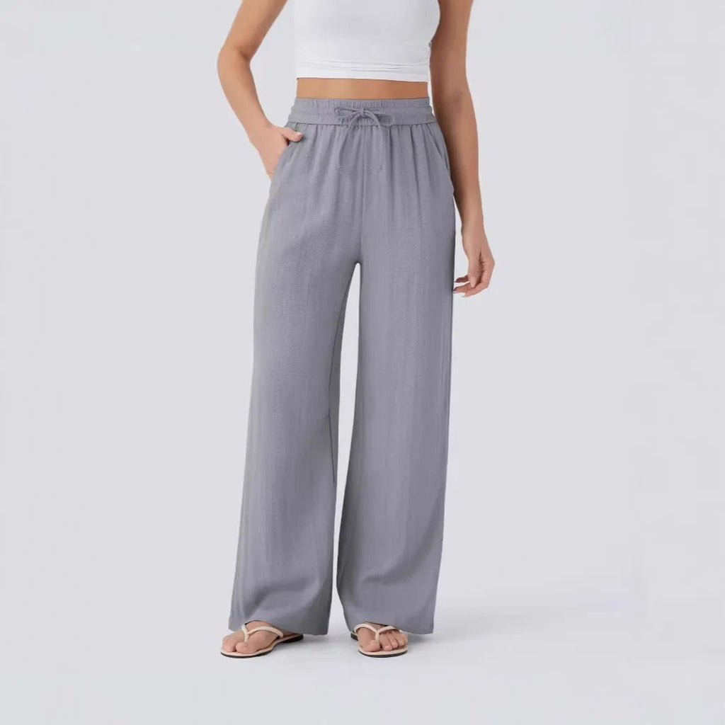 Persephone | Ladies Wide Leg Linen Trousers High Waist Drawstring