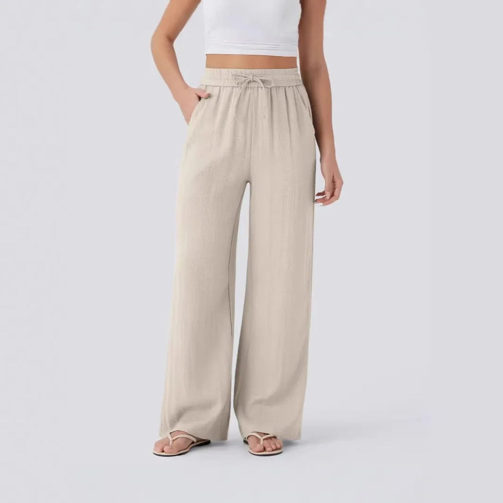 Persephone | Ladies Wide Leg Linen Trousers High Waist Drawstring