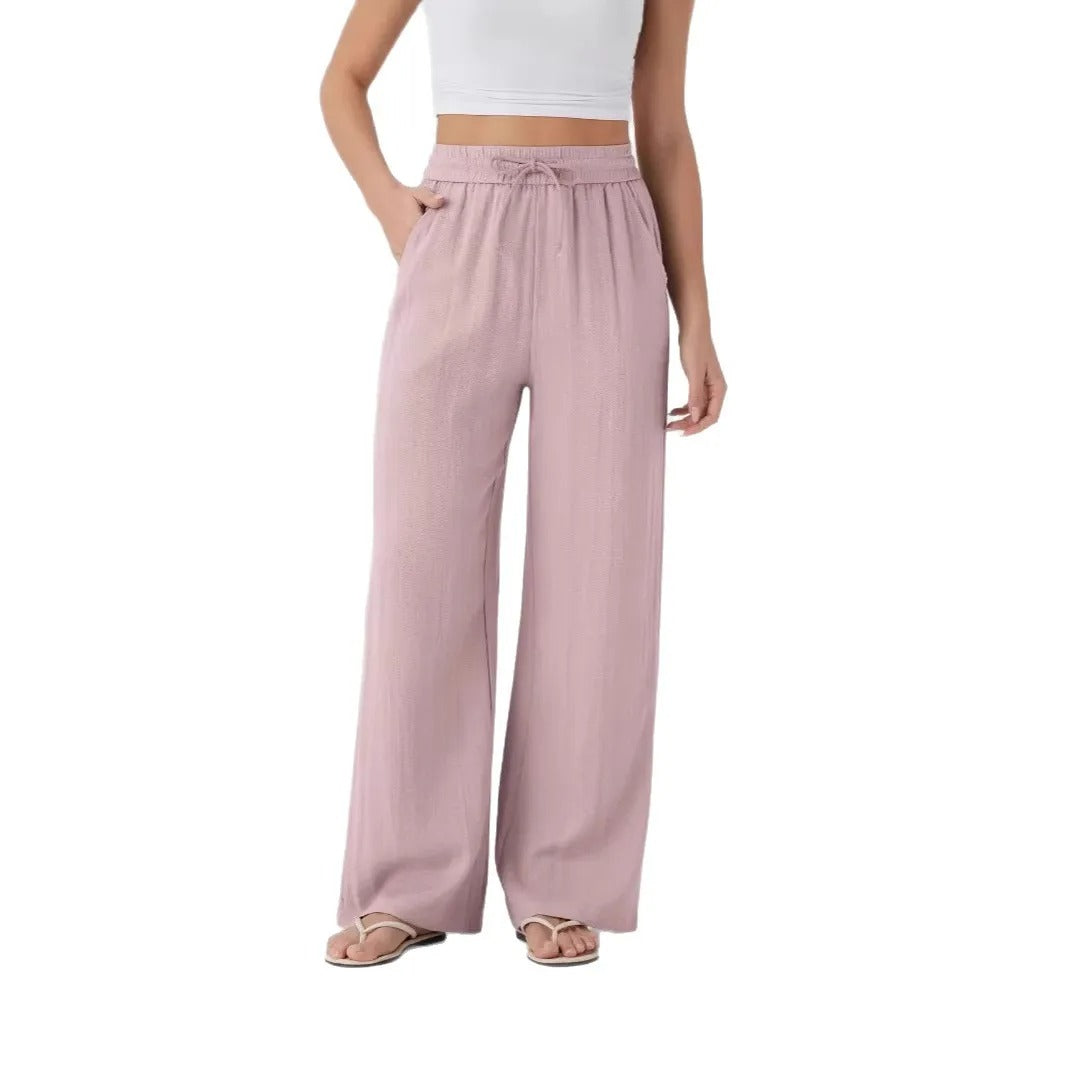 Persephone | Ladies Wide Leg Linen Trousers High Waist Drawstring
