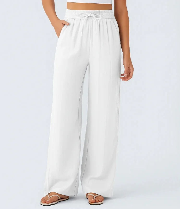 Persephone | Ladies Wide Leg Linen Trousers High Waist Drawstring