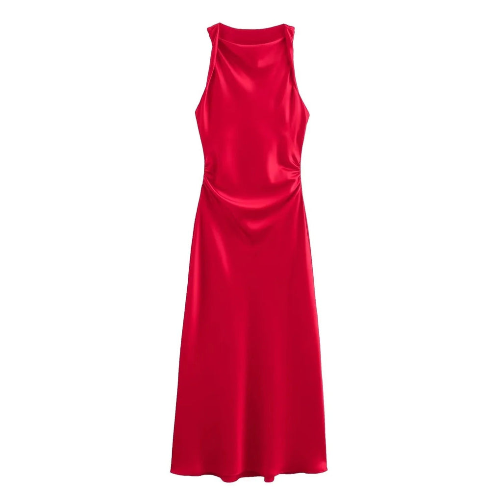 Violaine | Women's Satin Cocktail Dresses Midi Relaxed Fit
