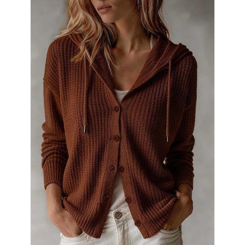 Evangeline | Chunky Cable Knit Ribbed Cream Cardigan — Maroon