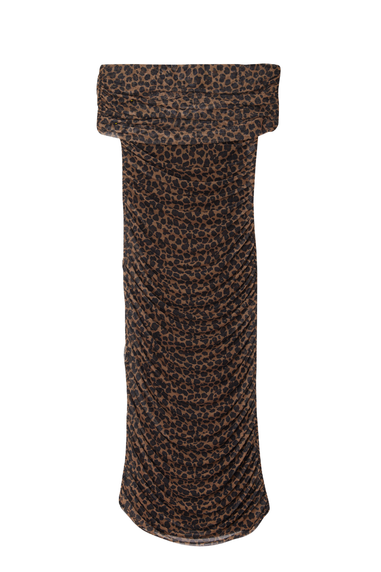Giselle | Women Leopard Print Mesh Ruched Dress With Slip