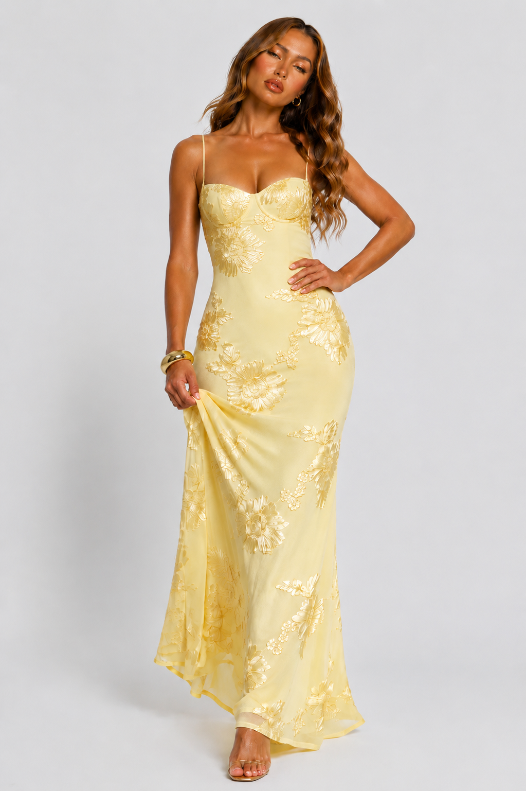 Celestine | Plus Size Evening Gowns Floral Jacquard Maxi Dress