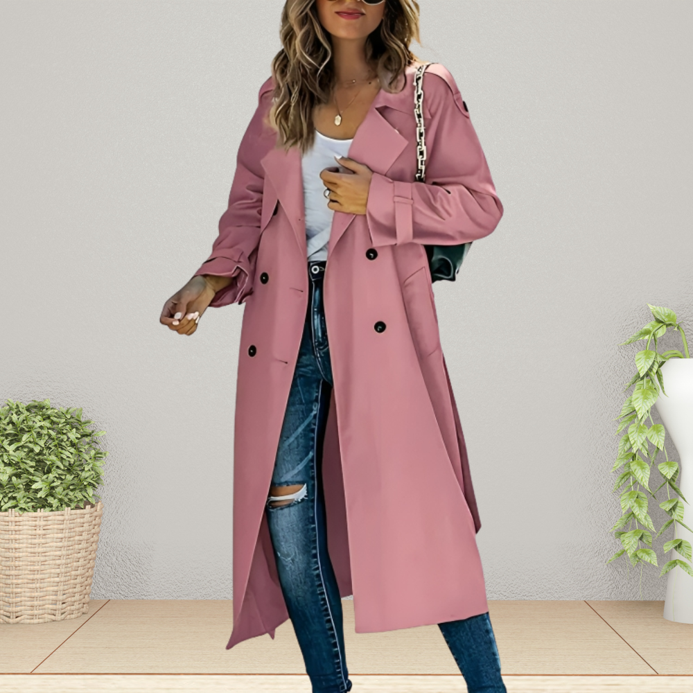 Constance | Double Breasted Wool Camel Classic Trench Coat — Pink