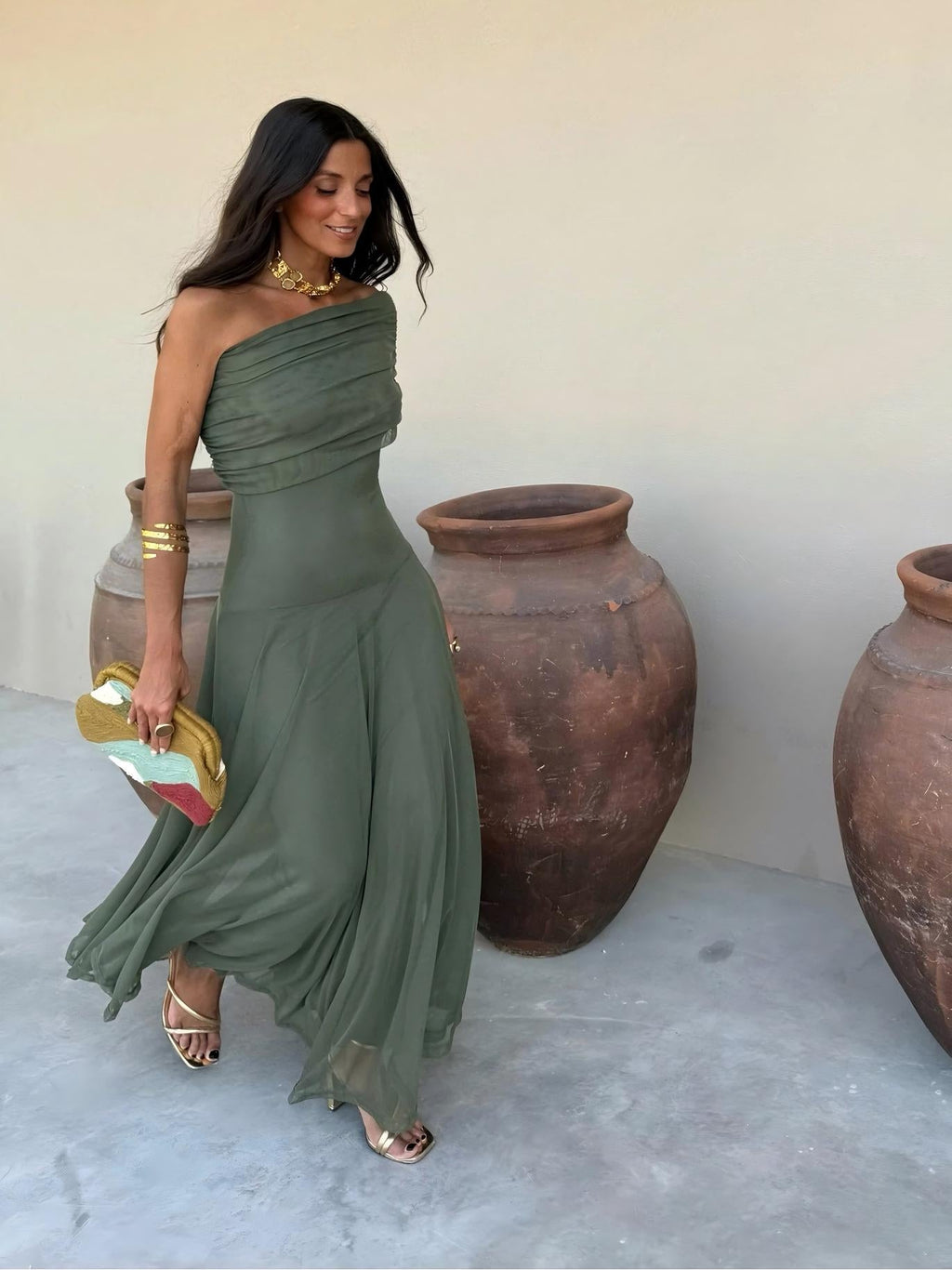 Iliana | One Shoulder Mesh Maxi Dress Wedding Guest