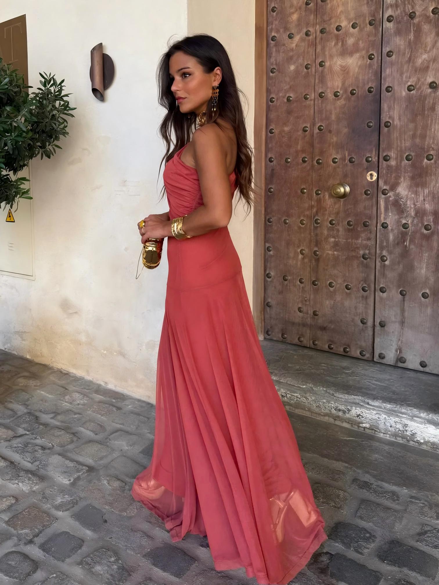 Iliana | One Shoulder Mesh Maxi Dress Wedding Guest