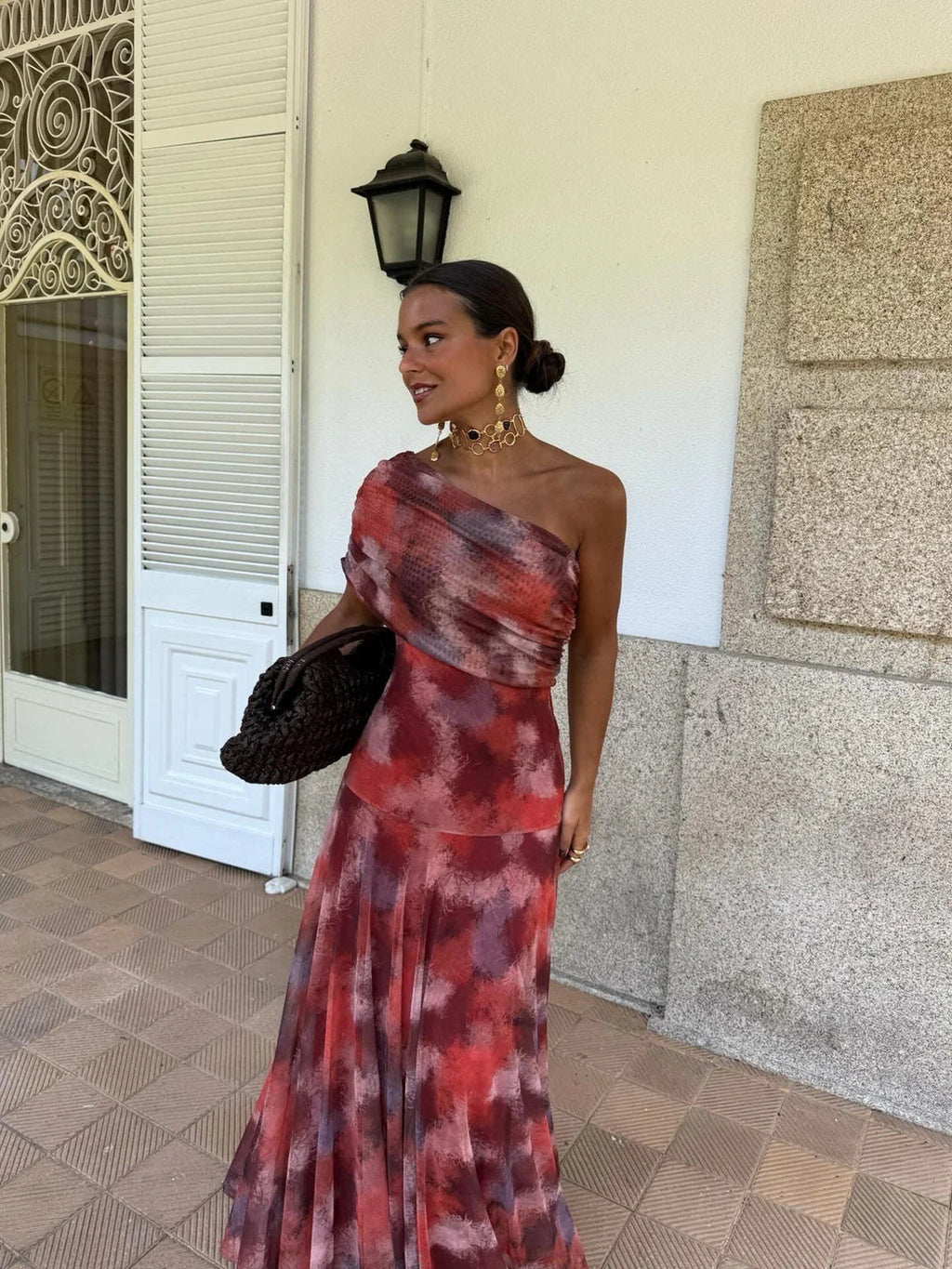 Iliana | One Shoulder Mesh Maxi Dress Wedding Guest
