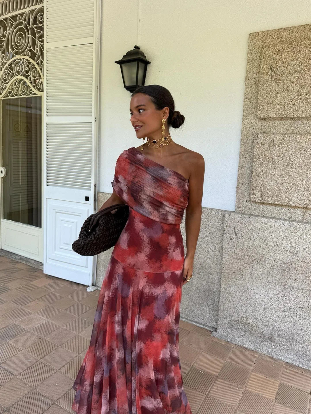 Iliana | One Shoulder Mesh Maxi Dress Wedding Guest