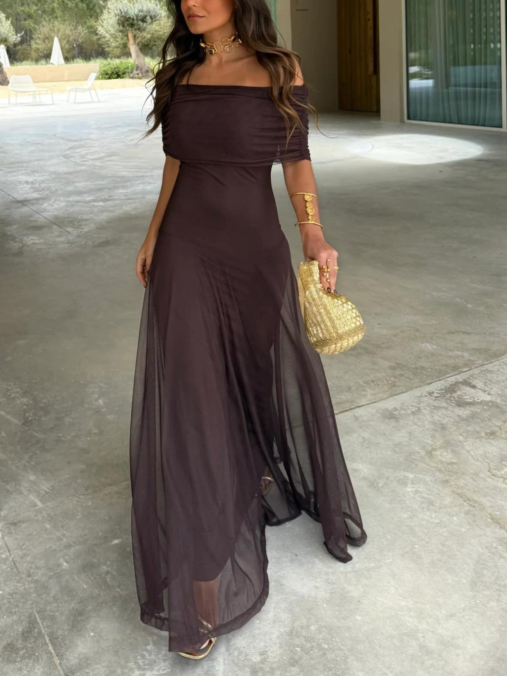 Iliana | One Shoulder Mesh Maxi Dress Wedding Guest