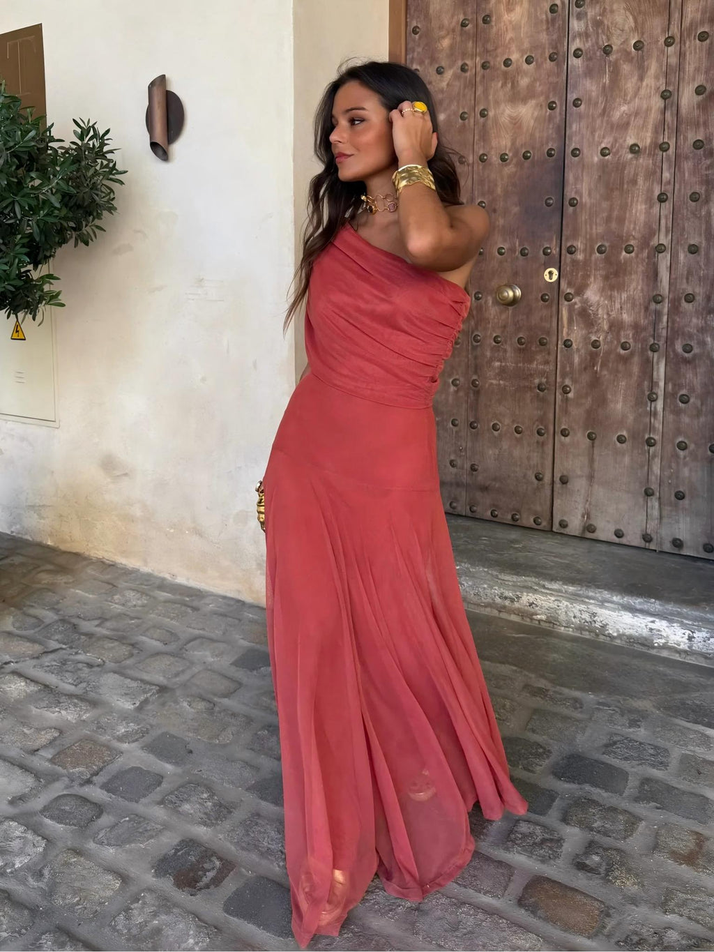 Iliana | One Shoulder Mesh Maxi Dress Wedding Guest