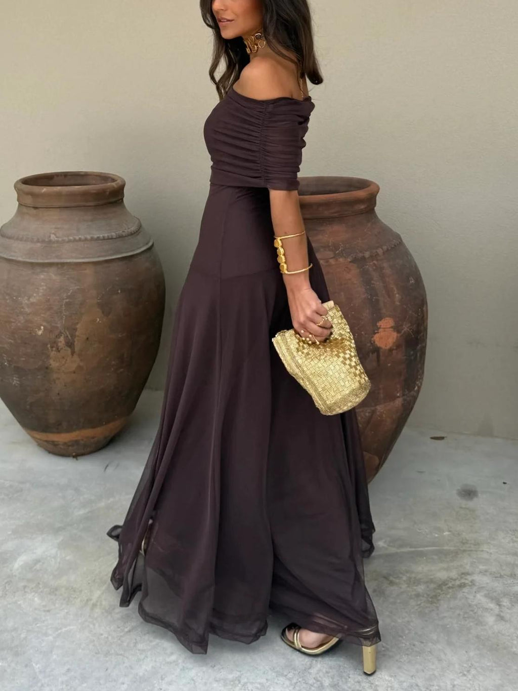 Iliana | One Shoulder Mesh Maxi Dress Wedding Guest