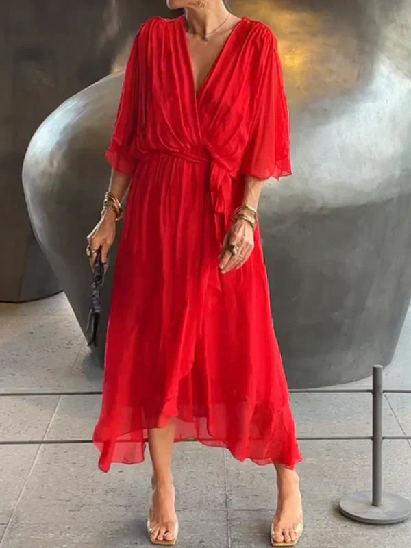 Fenella | Silk V-Neck Maxi Dress for Weddings & Evening Wear