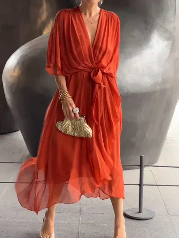Fenella | Silk V-Neck Maxi Dress for Weddings & Evening Wear