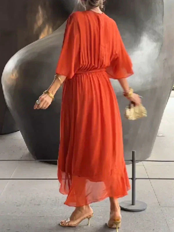 Fenella | Silk V-Neck Maxi Dress for Weddings & Evening Wear