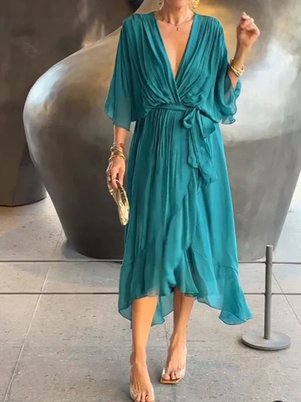 Fenella | Silk V-Neck Maxi Dress for Weddings & Evening Wear
