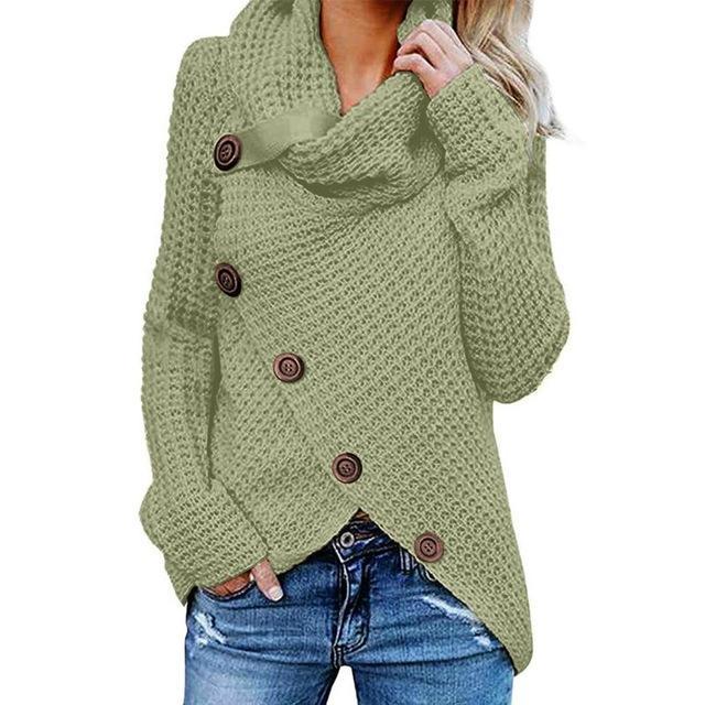 Seraphina | Black White Cashmere V Neck Roll Cowl Knit Jumpers — Light Green