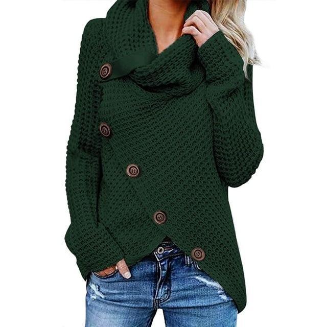 Seraphina | Black White Cashmere V Neck Roll Cowl Knit Jumpers — Dark Green