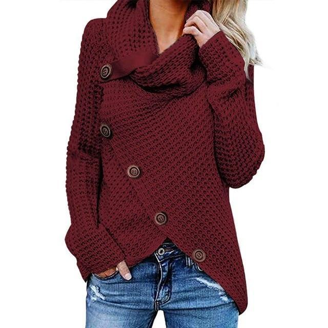 Seraphina | Black White Cashmere V Neck Roll Cowl Knit Jumpers — Red
