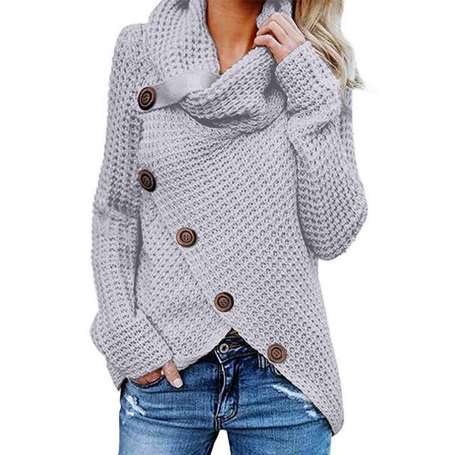 Seraphina | Black White Cashmere V Neck Roll Cowl Knit Jumpers — Grey