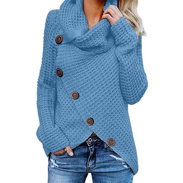 Seraphina | Black White Cashmere V Neck Roll Cowl Knit Jumpers — Light Blue