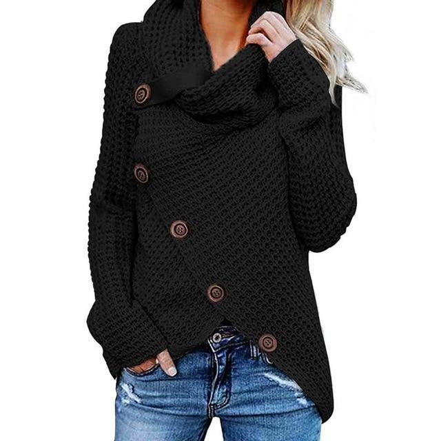 Seraphina | Black White Cashmere V Neck Roll Cowl Knit Jumpers — Black