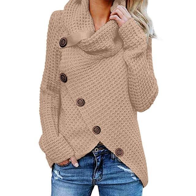 Seraphina | Black White Cashmere V Neck Roll Cowl Knit Jumpers — Brown