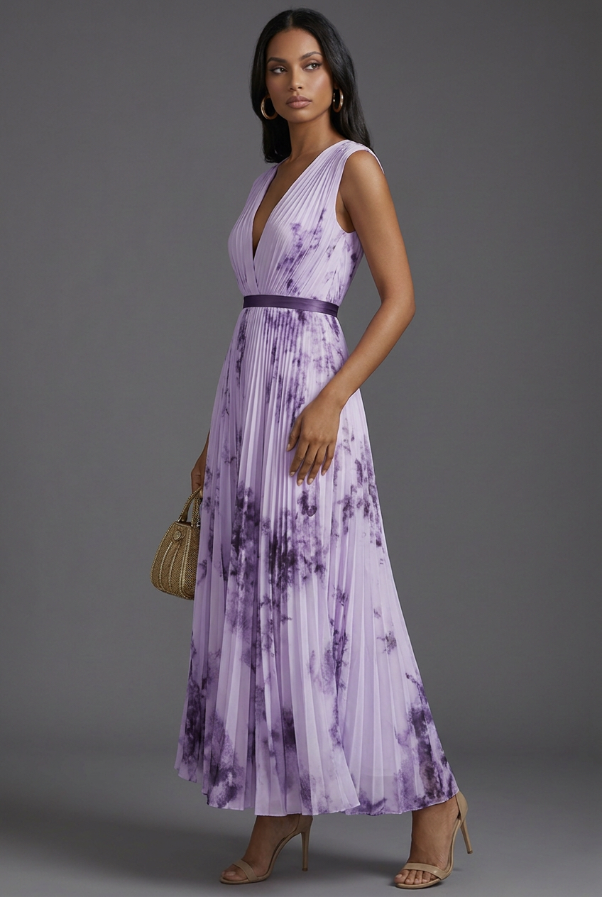 Rosaline | Floral Pleated V-Neck Midi Bridesmaid Dresses