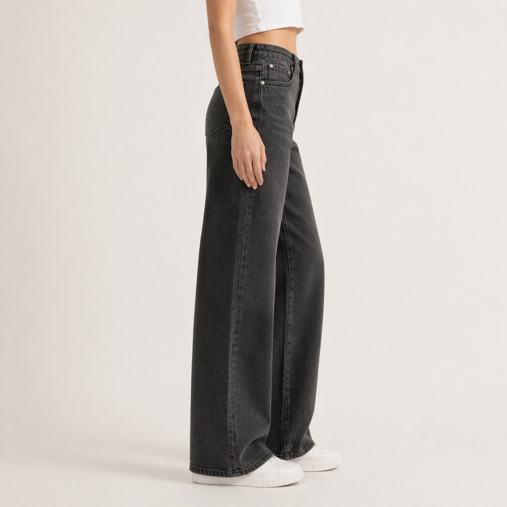 Sidonie | Black Stretchy High Waist Wide Leg Pants