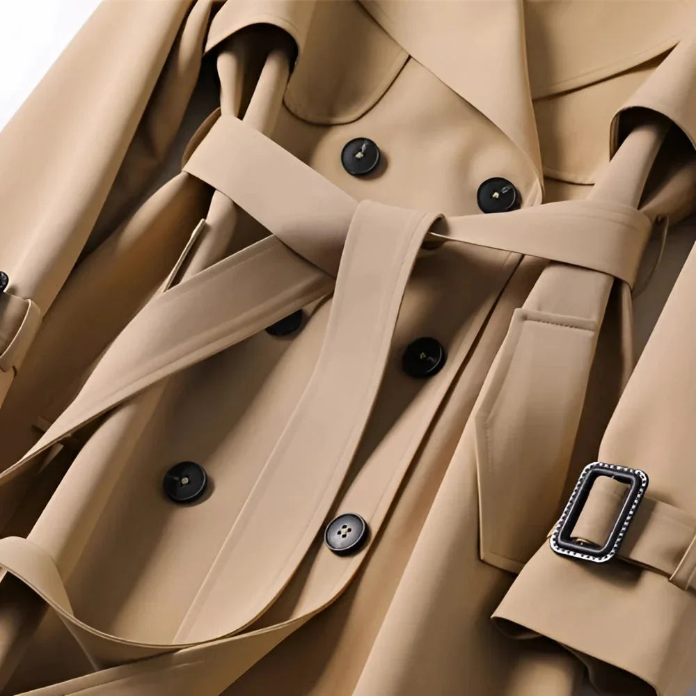 Solene | Black Trench Coat Women Belted Long Lapel