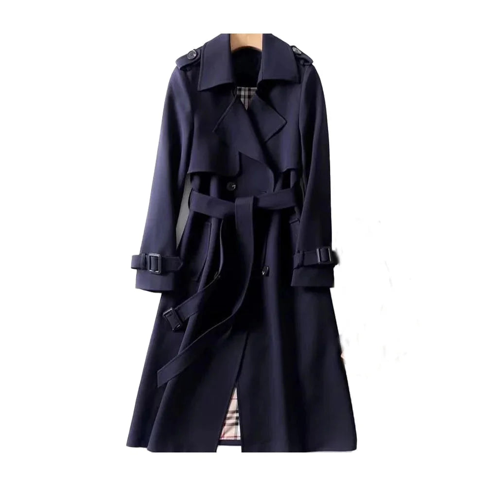 Solene | Black Trench Coat Women Belted Long Lapel