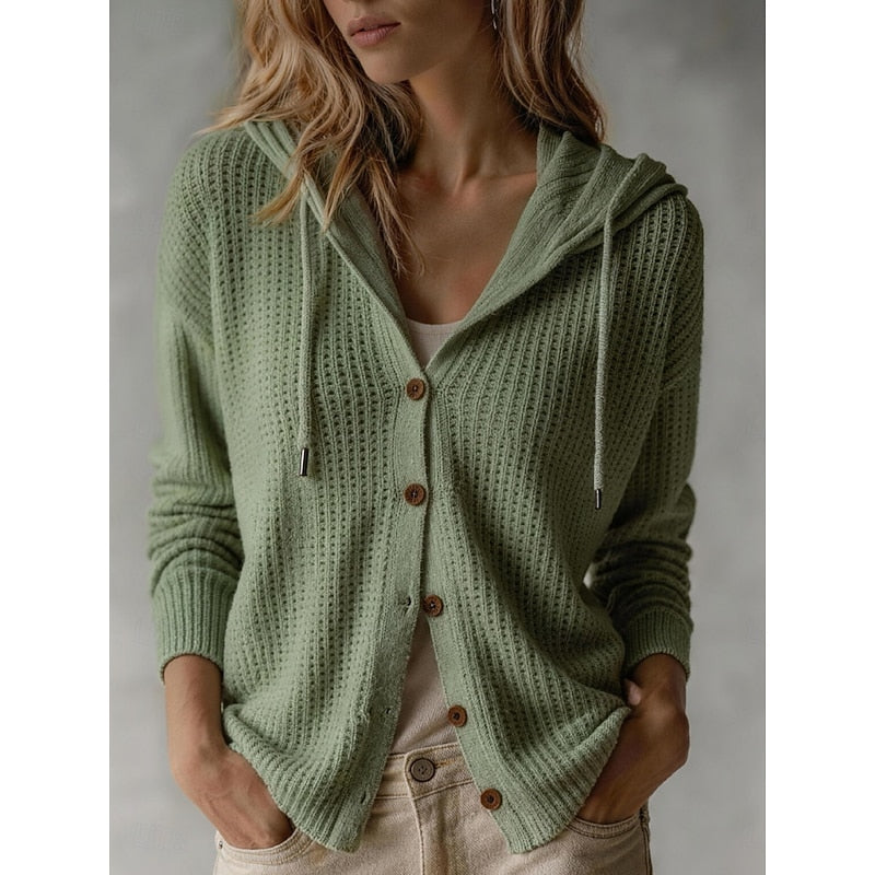 Evangeline | Chunky Cable Knit Ribbed Cream Cardigan — Green