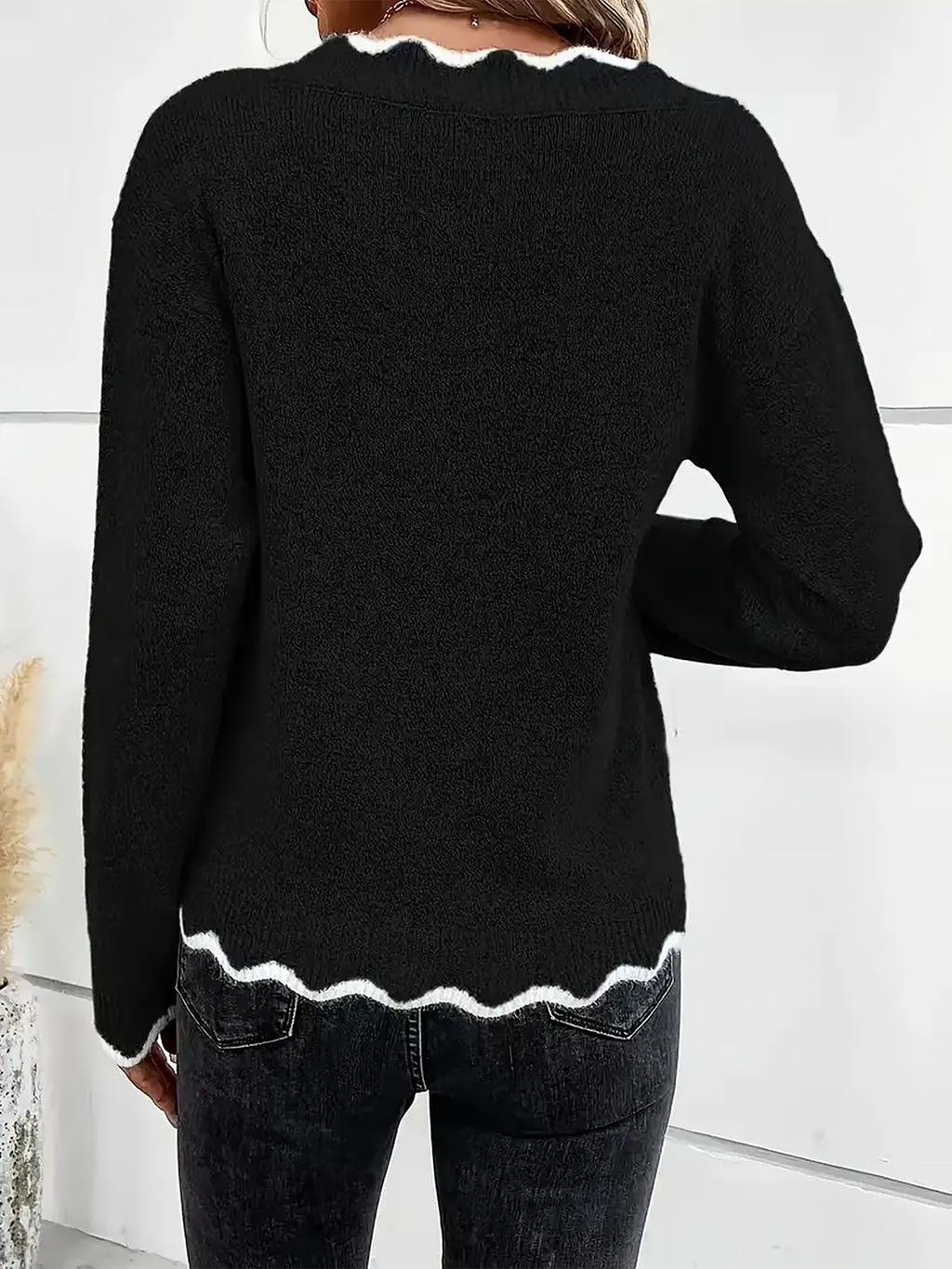 Clemence | Beige White Sleeveless Roll V Neck Knit Jumper Sweater