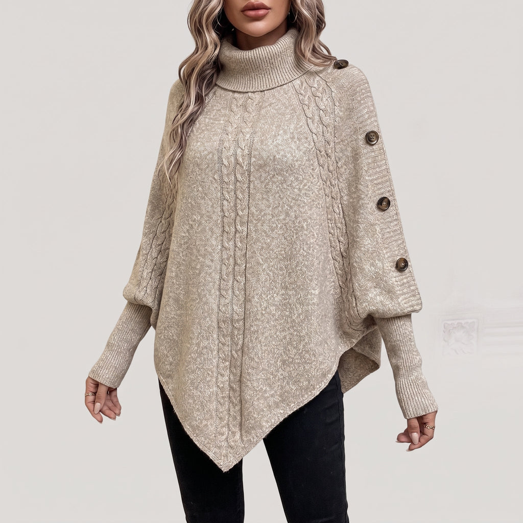 Fleur | Oversized Chunky Cable Knit Turtleneck Long Cardigan Sweater — Blue