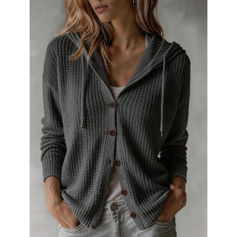 Evangeline | Chunky Cable Knit Ribbed Cream Cardigan — Grey
