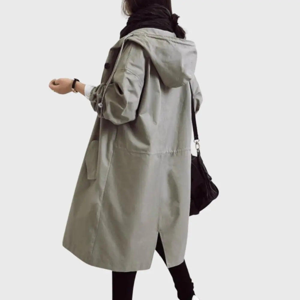 Thalia | Waterproof Wool Blend Long Black Rain Trench Coat