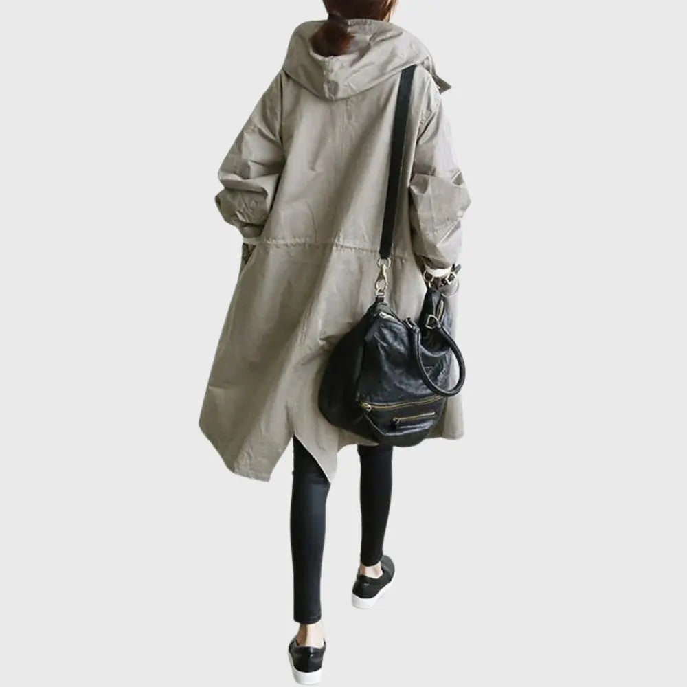 Thalia | Waterproof Wool Blend Long Black Rain Trench Coat