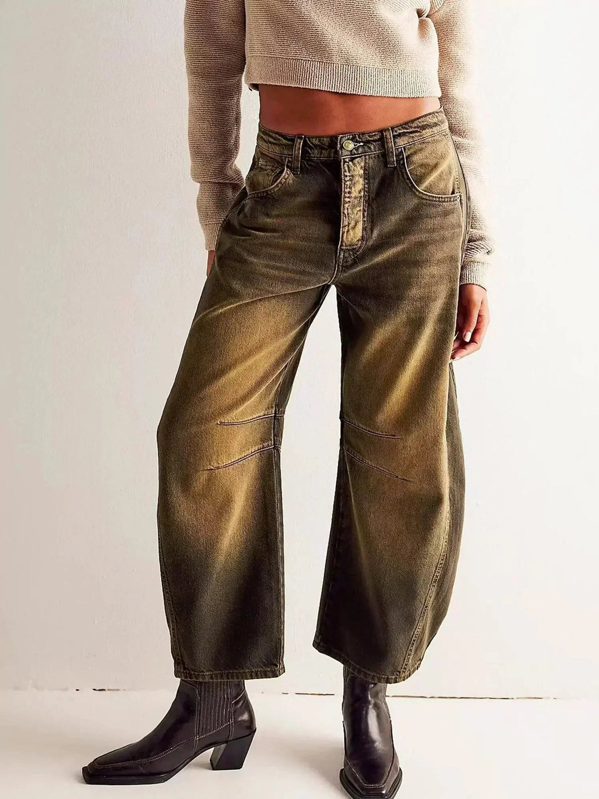 Mathilde | High Waisted Wide Leg Leopard Print Pants — Light Brown