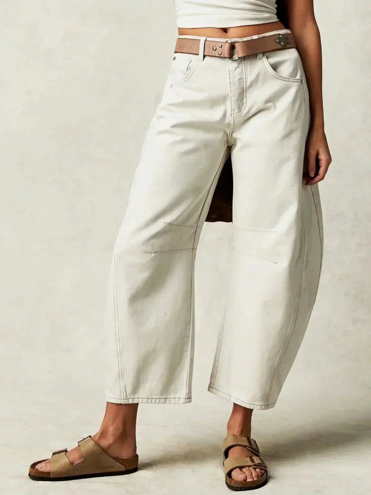 Mathilde | High Waisted Wide Leg Leopard Print Pants — White