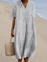 Nadia | Long Relaxed Boho V-Neck Striped Frocks For Women
